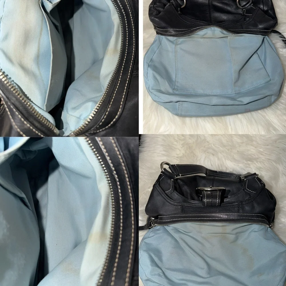 Coach Black Leather Shoulder Bag with Light Blue Interior Lining# F15527